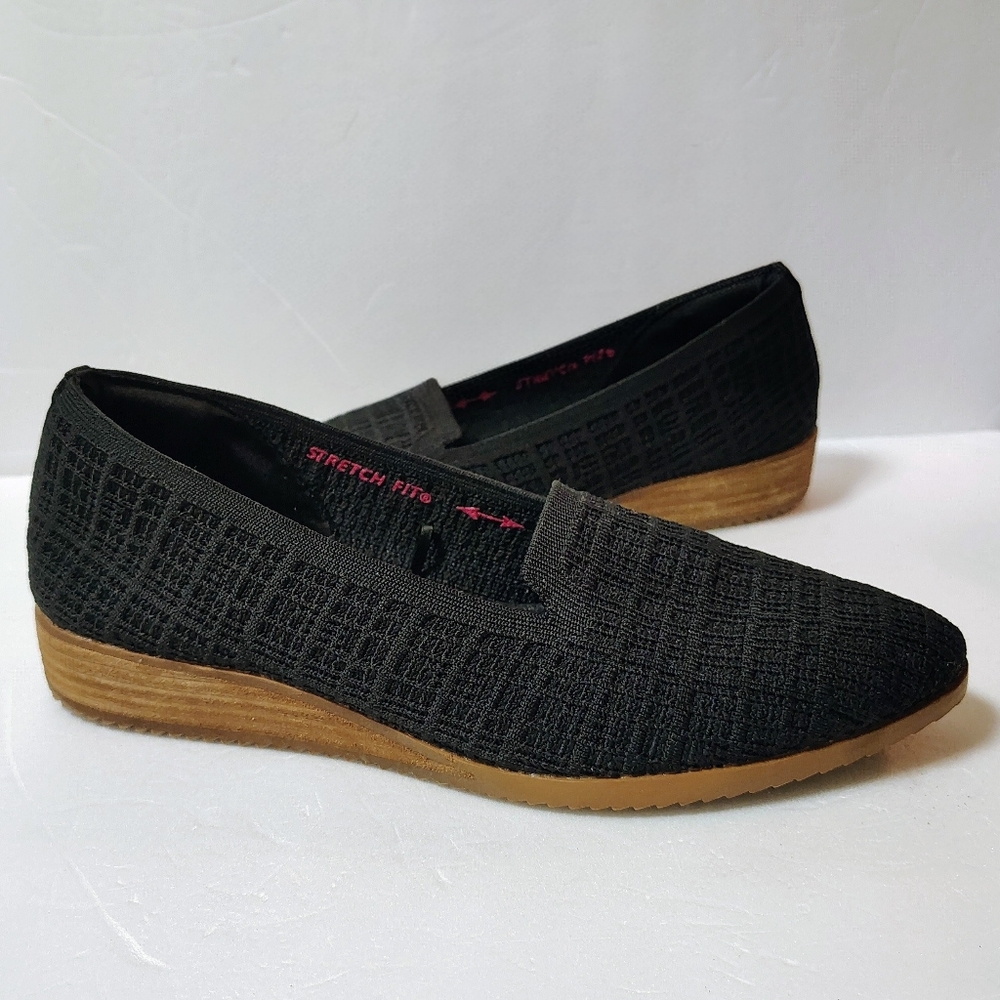 Skechers Women's Cleo Flex Vegan Slip-on Wedges Doin' Alright Knit Loafers Black